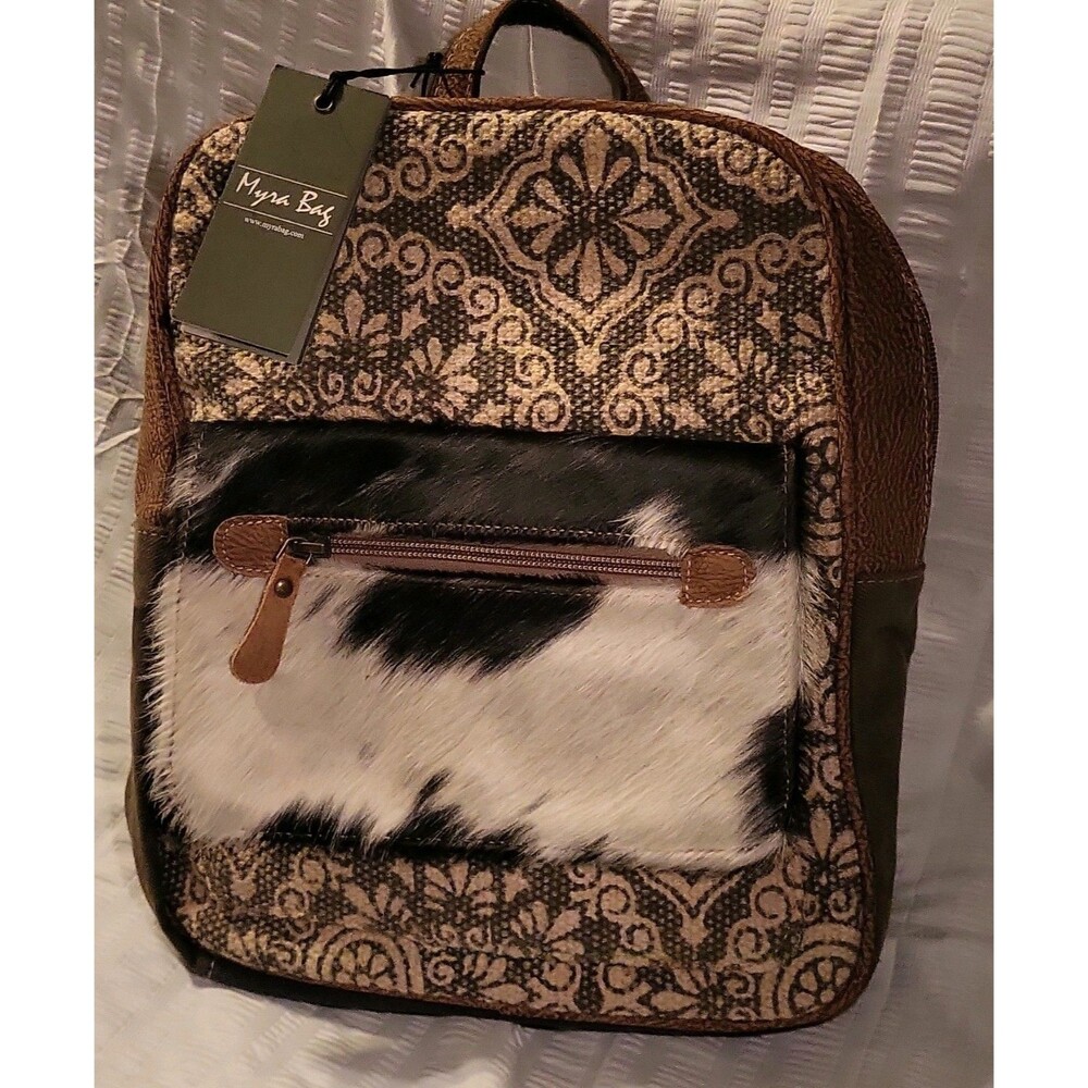 NEW Myra Clique backpack with cowhide hair on leather upcycled.